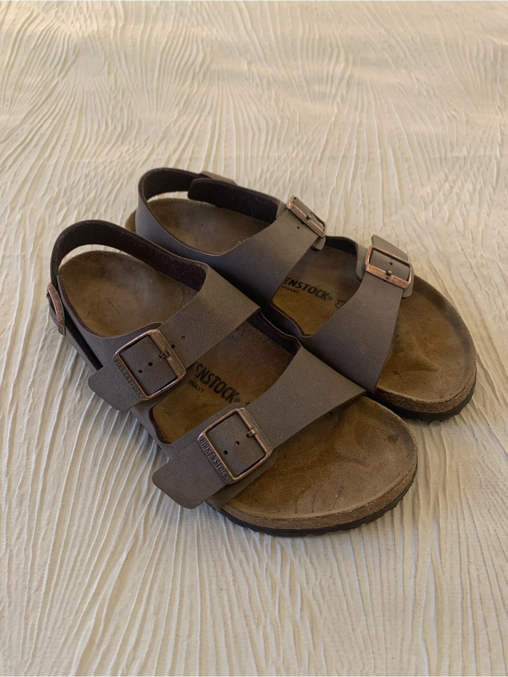 Like New Birkenstock Milano Brown “Vegan Leather” Sandals, size 44/ M11